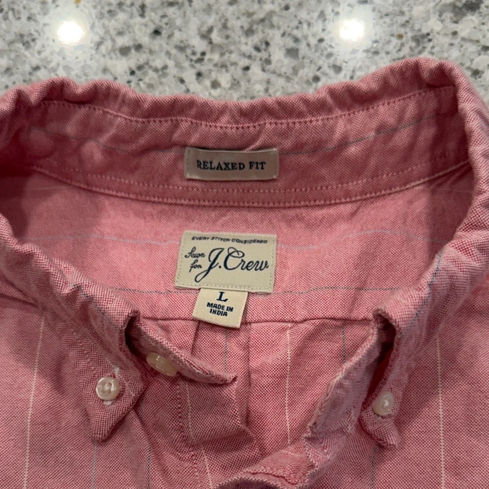 J. Crew Men's Pink Button-Down Stripe Shirt Relaxed Fit Size Large - Picture 2 of 6